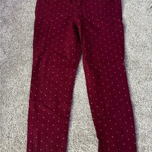 Burgundy with pink Polka Dot Ankle Pixie Pants